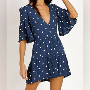 Faithfull The Brand Fresa Dress Ronja Polka Dot Babydoll Dress Blue and White Si